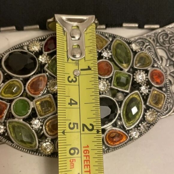 Vintage Rectangle Elastic Metal And Rhinestone 80s,Belts display picture 3